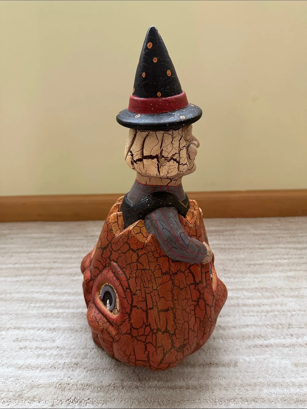 Folk art Halloween Witch in Double Sided Pumpkin Terracotta Crackle Finish 15